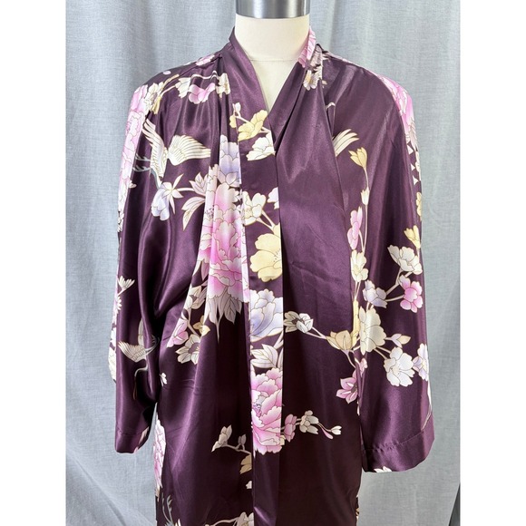 NWT Kim + Ono Plum Kimono Robe Floral Crane Print Long Sleeve S Asian Inspired - Picture 3 of 13